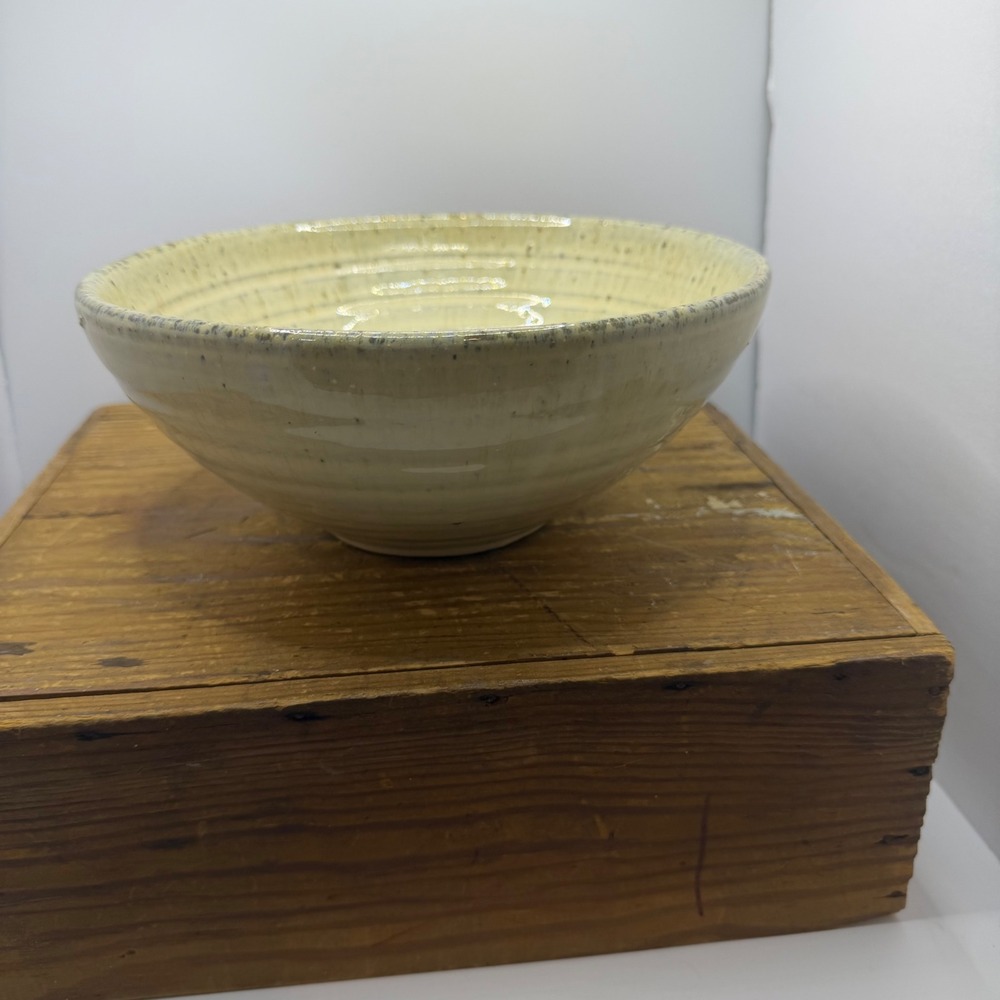Handmade Studio Pottery Ribbed Ceramic Bowl Cream Speckled Stoneware Artisanal